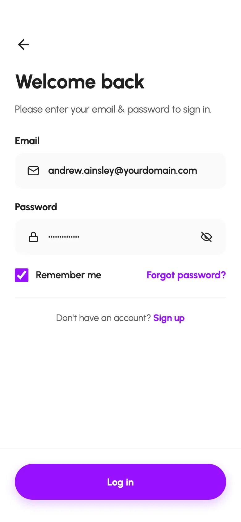 Datify log in screen