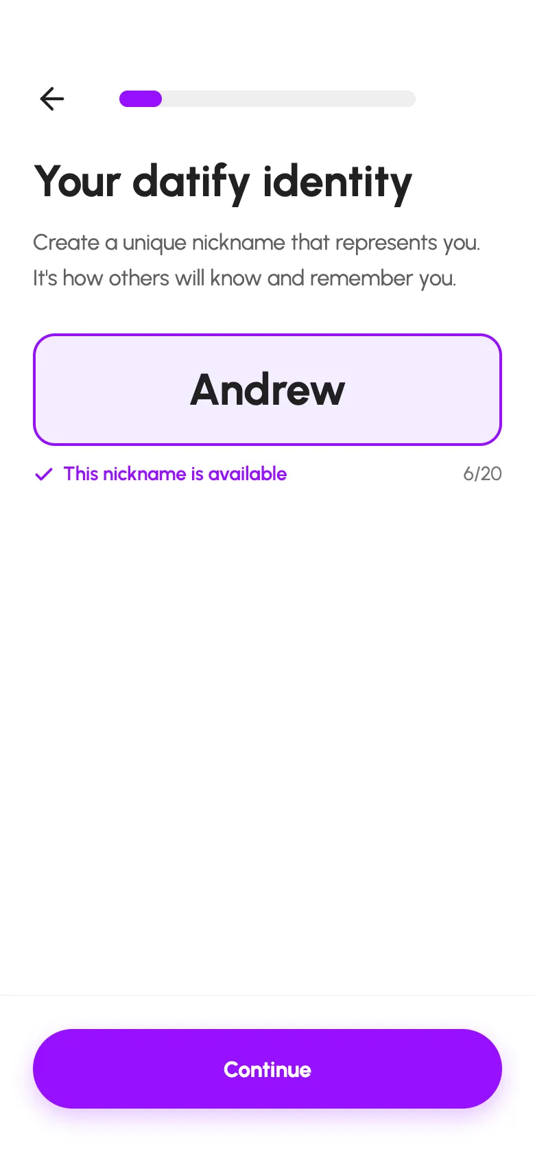 Datify nickname step in profile setup