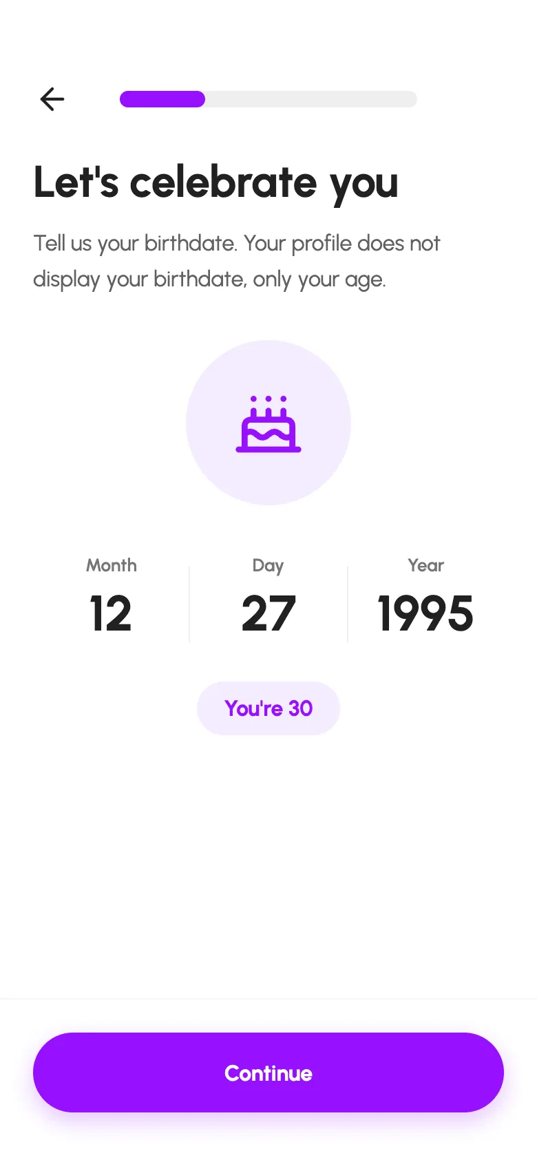 Datify birthday step in profile setup