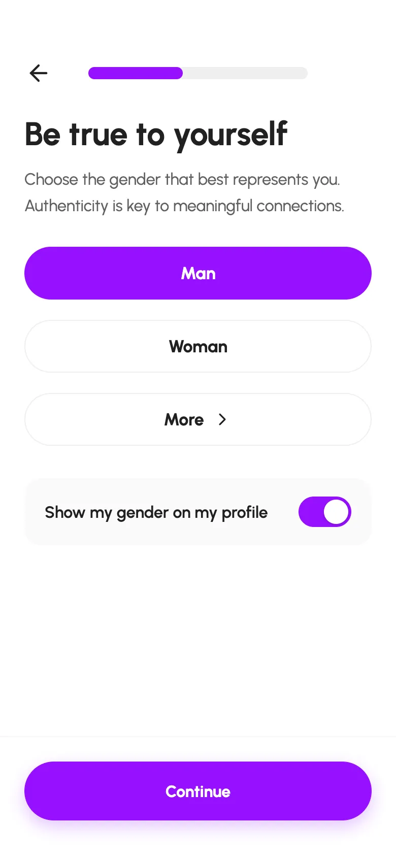 Datify gender step in profile setup