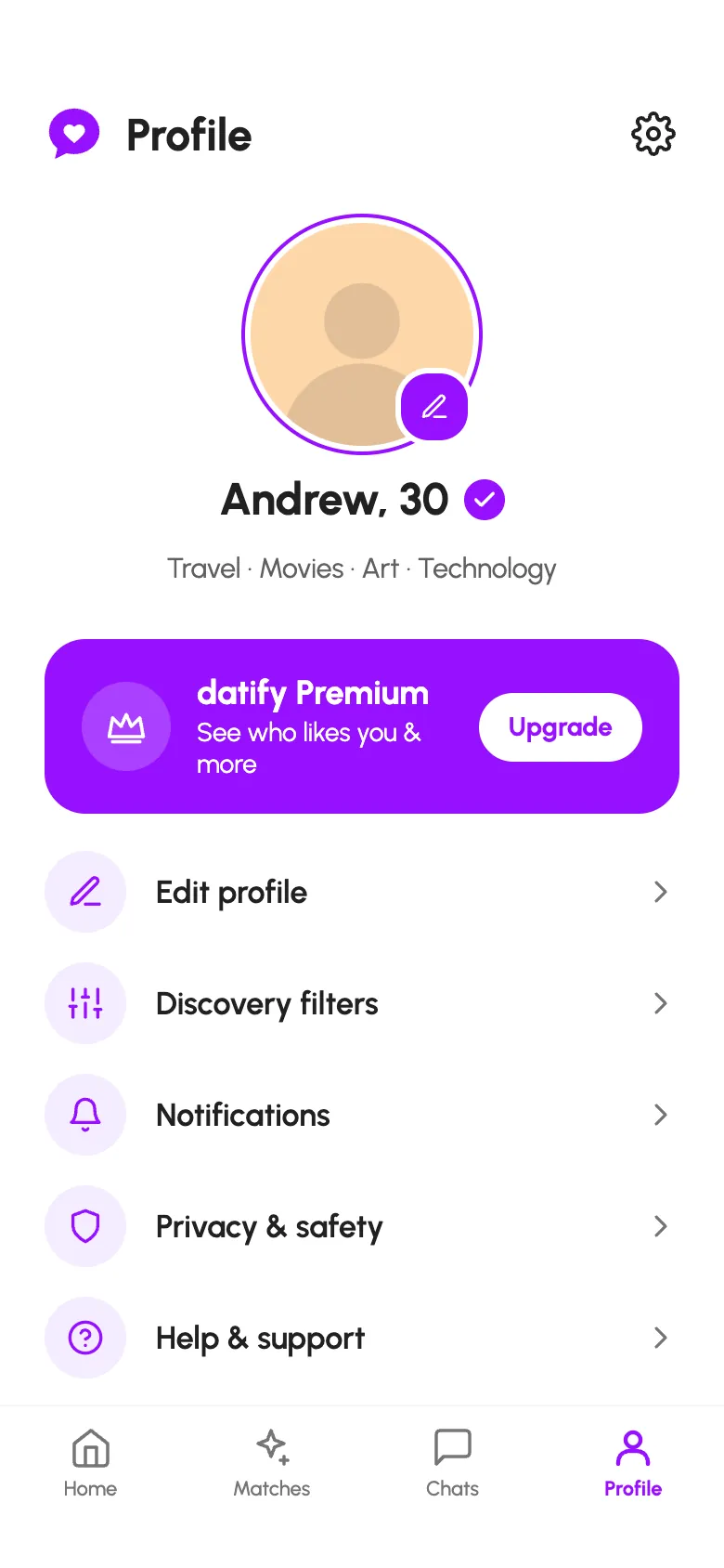 Datify my profile screen