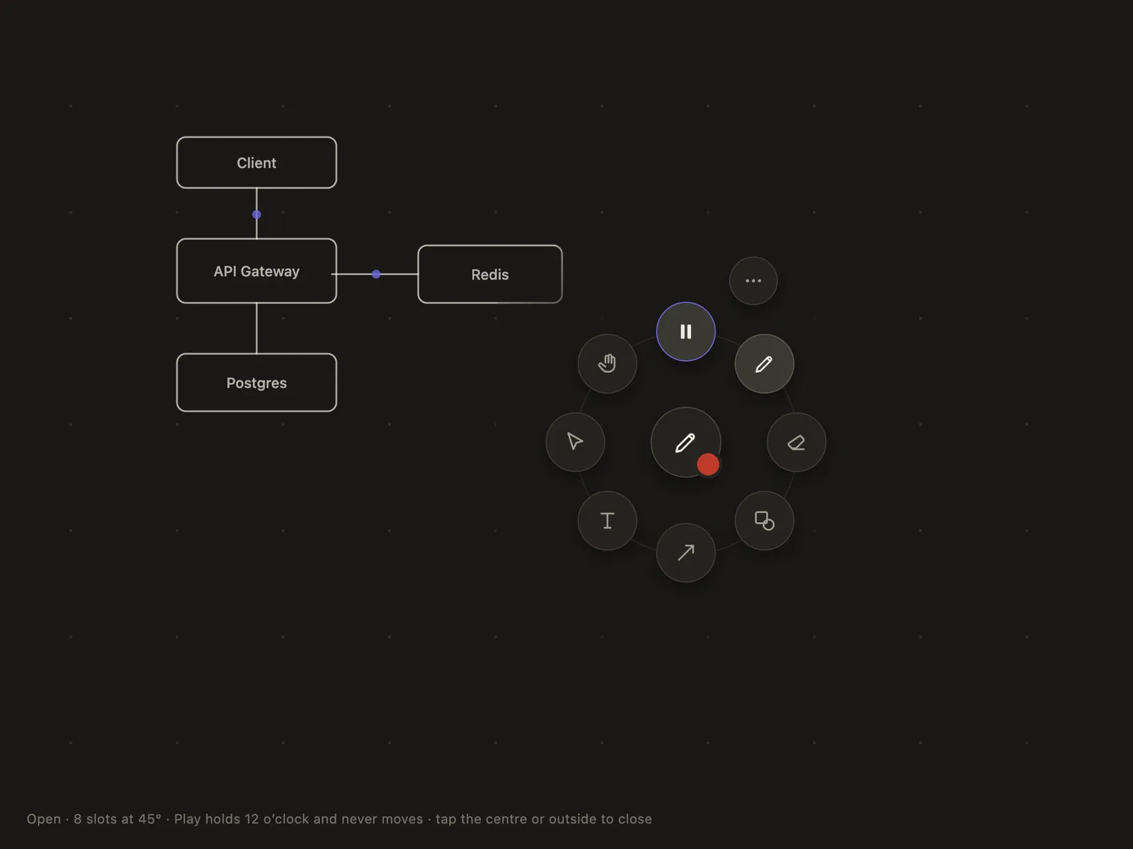 DrawLapse open ring with eight slots and Play fixed at 12 o'clock